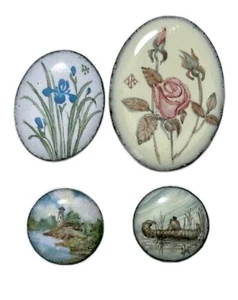 4 Painted Craft Jewelry Ceramic Adornment Decal Floral Lighthouse Canoe - Picture 1 of 4