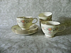 4 Homer Laughlin Eggshell Nautilus Darcy Pattern Cups and Saucers 6 Oz.Floral - Picture 1 of 12
