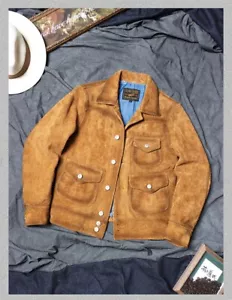 Chaqueta de cuero envejecida para hombre con cuello abrigo de gamuza de cuero de vaca con tres bolsillos - Imagen 1 de 18