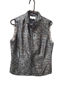 Chaleco Chaqueta Erin London Mujer Cremallera Completa Texturizada Piel de Serpiente Estampado Forrado Mediano - Imagen 1 de 11