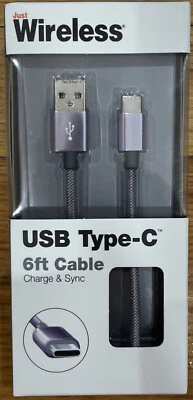 JUST Wireless USB Type-C 6ft Cable Charge & Sync Cord Purple - Image 1 of 3