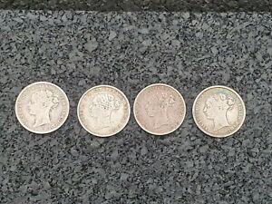 4 x  Queen Victoria silver three pence coins 1881/84/2 x 1886 Good grades 