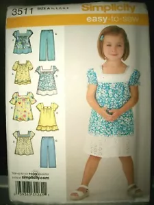 Girl Simplicity 3511 Pattern Boho Dress Top Pants EASY UNCUT FF Size 1/2-1-2-3-4 - Picture 1 of 2