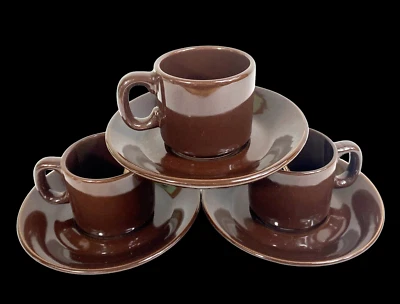 Lote 3 tazas y platillos vintage Demitasse Espresso chocolate marrón porcelana Corea Foto 1 de 4