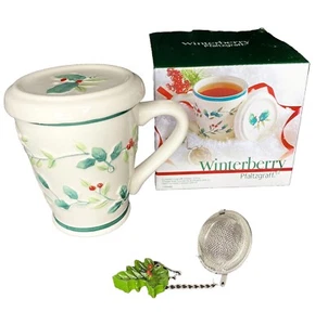 NIB Pfaltzgraff Winterberry Ceramic Coffee Tea Mug with Lid & Infuser - Picture 1 of 8
