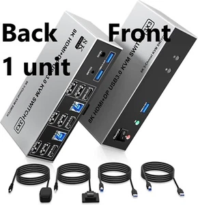 KVM Switch for 3 Monitors/2 Computer/PC 8K@60Hz HDMI DSP USB 3.0 USB Triple 3x3 - Picture 1 of 16