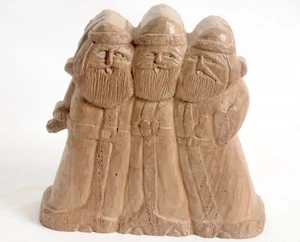 Hand Carved Wooden Sculpture Old World Santa Trio 8" Artist Signed Mt Ida AR - Picture 1 of 5