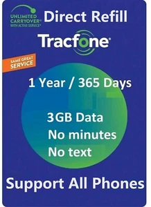 TracFone 365 días + 3 GB, Digital Direct, recarga el mismo día/al día siguiente, todos los teléfonos - Imagen 1 de 1