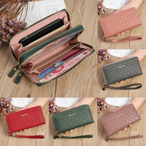 Women's Leather Clutch Bag Large Capacity Zipper Wallet Credit Card Holder Purse - Picture 1 of 19