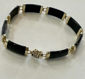 10k Gelbgold Heng Ngai signierter schwarzer Onyx Gliederarmreif Armband - Bild 1 von 4