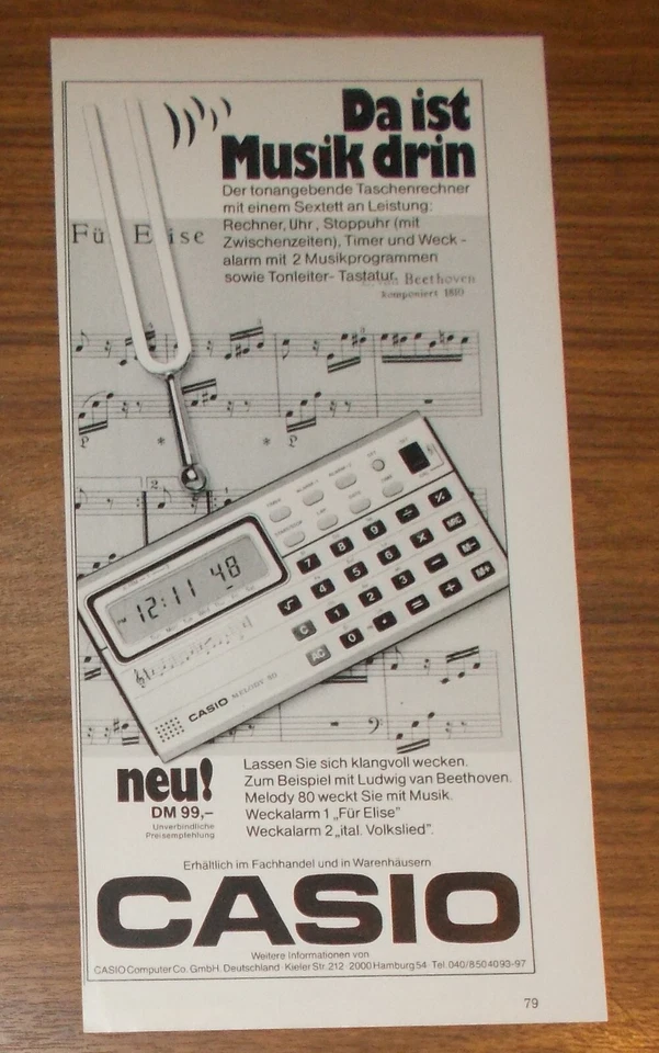 Seltene Werbung vintage CASIO MELODY-80 Taschenrechner - Da ist Musik drin 1979 - Image 1 of 1