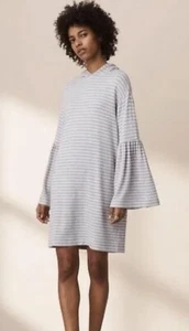 Vestido recto Lou gris manga campana con capucha para mujer pequeño elástico rayas gris - Imagen 1 de 5
