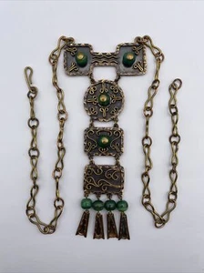 Vintage MCM Casa Maya Mexiko Messing & Kupfer Halskette, handgefertigt, grün Onyx - Bild 1 von 20
