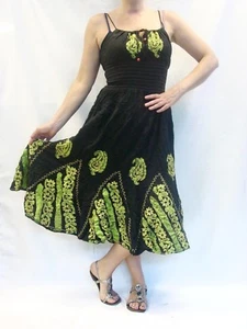 Black Green Flower Floral Paisley Sun Summer Dress Beach S M L New Sundress - Picture 1 of 3