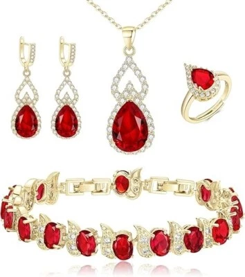 Conjunto de joyería para mujer regalo para aniversario cumpleaños boda Roja NUEVO Foto 1 de 4