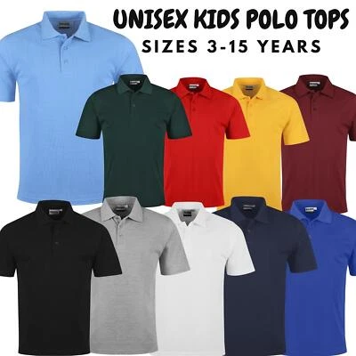 Kids Boys Girls Casual Wear Polo Short Sleeve Plain Smart Pique Knit T Shirt Top - Image 1 of 2