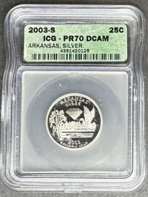 2003-S Silver Proof Arkansas Quarter ICG PR-70 DCAM, Buy 3 Items, Get $5 Off!!! - Image 1 of 2