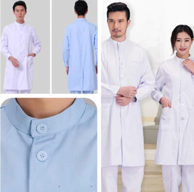 Men Doctor Nurse Medical Lab Coat Uniform Long Sleeve Stand collar Work Clothes - Image 1 of 3