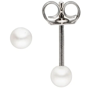 Paio di Orecchini Con Piccoli Perle Coltivate Acqua Dolce 3-3, 5mm, 925 Argento - Foto 1 di 1