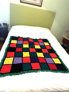 Vtg Granny Crochet Cotton Throw Lap Blanket Afghan 40x43 Handmade 49 Squares FSh - Picture 1 of 8