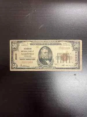 1929 $50 AMERICAN NATIONAL BANK OF NASHVILLE, TN NATIONAL CURRENCY CH. #3032 - Image 1 of 4