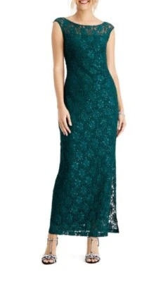 NUEVO CON ETIQUETAS ROPA CONECTADA 12 CAZADOR VERDE FLORAL ENCAJE LENTEJUELAS ABERTURA VESTIDO FORMAL LARGO Foto 1 de 4