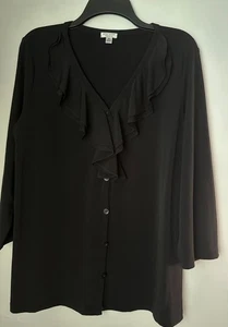 Nine West Black Ruffle Blouse XL Feminine Elegant Sheer Y2K old money retro - Picture 1 of 8