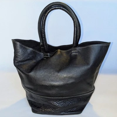 CRATE & BARREL Huge Black Full Grain Leather Storage TOTE BAG +DIY Cotton Insert - Image 1 of 4