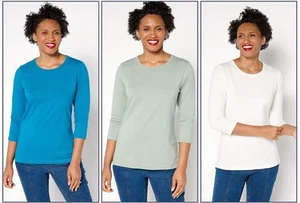 Denim & Co Essentials So Soft Jersey 3 Pack Round Neck Tops Size 1X A675608 - Picture 1 of 4