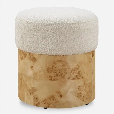 Uttermost 23855 Swirls 17 inch Maple with Textured Ivory Boucle Fabric Ottoman - Image 1 of 4