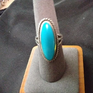 Damen Silber Ring 925er Mit 2,5cm Grossen Türkis Stein Oval G 57 Toller Ring - Bild 1 von 2