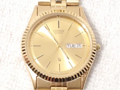 复古 Citizen CQ 男式总统日日期镀金手表钻石符号 — 第 1/4 张图片