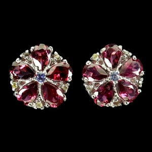 925 Sterling Silver Earrings Pear Rhodolite Sapphire Tanzanite Gemstone Jewelry - Picture 1 of 13