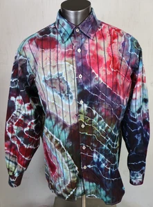Mens Ermenegildo Zegna Long Sleeve Button Front Shirt Size XXL Colorful Tie Dye - Picture 1 of 8