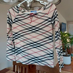 Burberry Blue Lbl Wool Blend Knit Stretch top 3/4 Slv Nova ✔️ M Peasant Women - Picture 1 of 9