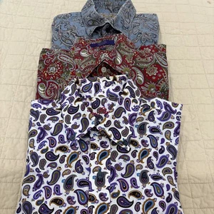 (3) Alan Flusser Paisley Cotton Button Up Long Sleeve Shirts Size M - Picture 1 of 7