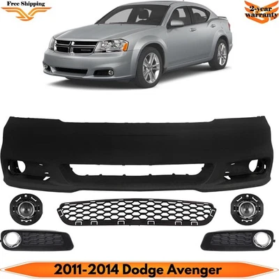 Front Bumper Cover Primed Plastic & Fog Lights Kit For 2011-2014 Dodge Avenger - Image 1 of 4