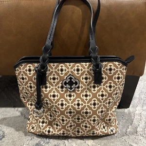 Borsa tote Brighton Renata Toledo in tela rivestita con zip nera marrone crema - Foto 1 di 8