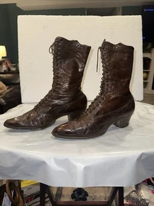 Blessed Antique /VTG Victorian Boots Ladies Lace-Up Dark Brown Leather Heels - Picture 1 of 12