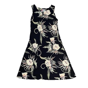 Vintage Hilo Hattie Hawaiian Dress Black Sleeveless Shift Tropical Floral XS EUC - Picture 1 of 9