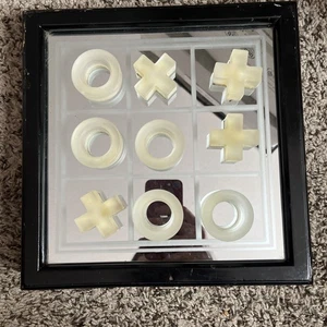 Wooden Case Tic Tac Toe Set, Glass Mirror Board Game FIFTH Avenue Ltd Crystal - Picture 1 of 10