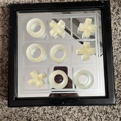 Wooden Case Tic Tac Toe Set, Glass Mirror Board Game FIFTH Avenue Ltd Crystal - Image 1 of 4
