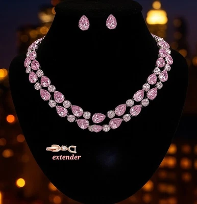 Набор ювелирных изделий из 18-каратного белого золота с каскадом из розового мрамора маркиза созданный в лаборатории Swarovski  - Изображение 1 из 4