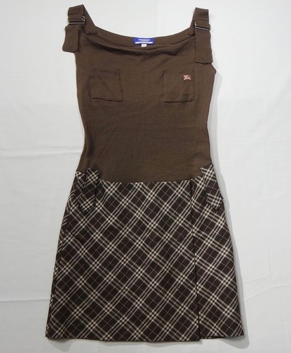Abito smanicato donna Burberry etichetta blu taglia 38 M marrone quadri