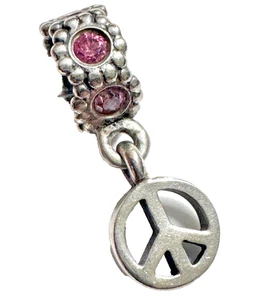 Pandora Retired Sterling Silver Peace Dangle with Salmon Zirconia - 790516CZS - Picture 1 of 11