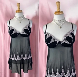 Lingerie Slip Dress Coquette Fairycore Floral Romantic Sheer Babydoll Size XL - Picture 1 of 6