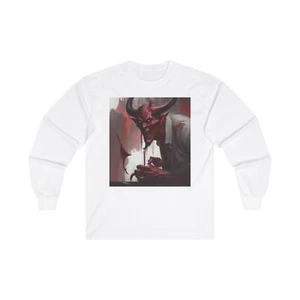 Gruseliger Dämon Unisex Langarmshirt, Halloween Horror Shirt, gruseliges Monster Oberteil, - Bild 1 von 5