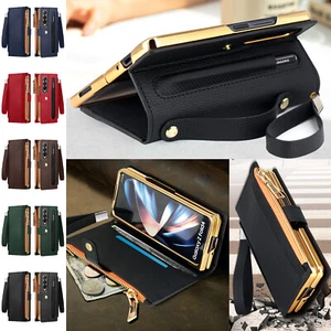 For Samsung Galaxy Z Fold5/4 Zipper Pocket Leather Wallet Stand Phone Case+Strap - Zdjęcie 1 z 17