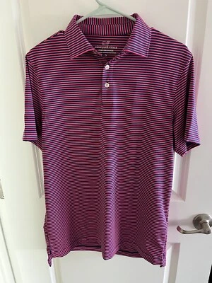 Vineyard Vines Golf Performance Polo Bradley Stripe Sankaty Pink / Blue Sz Small — 第 1/4 张图片