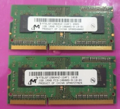 MiCRON 2x 1gb = 2GB RAM MEMORY DDR3 PC3- 1Rx8-10600S-9-10-B1 MT8JSF12864HZ-1G4F1 - Image 1 of 2